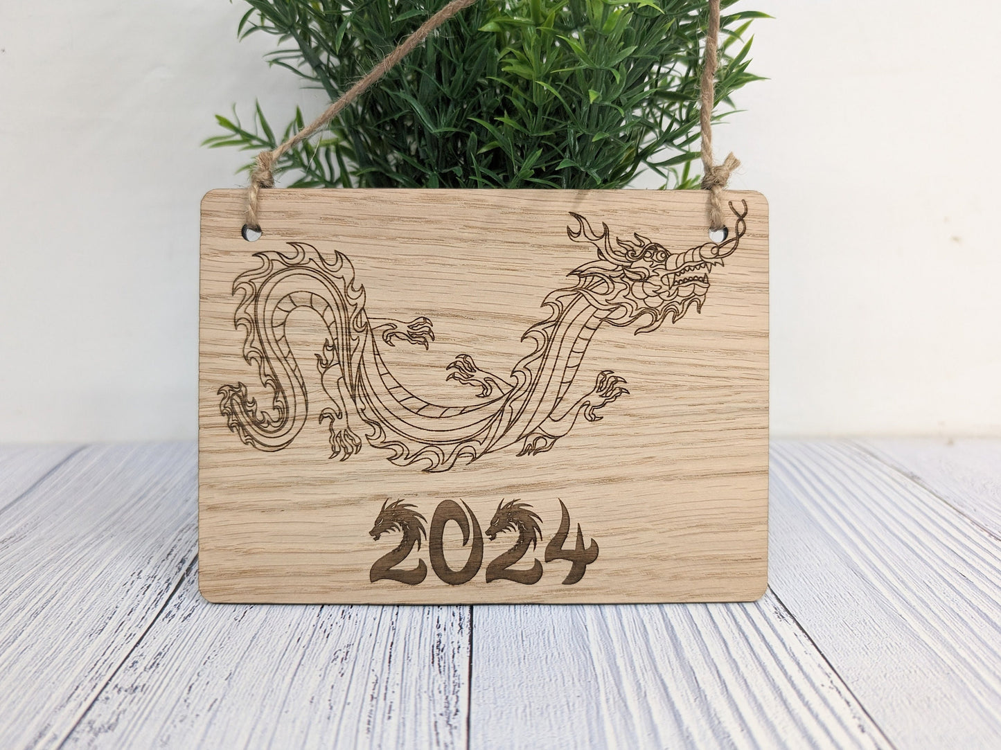 Year of the Dragon 2024 Wooden Sign - Engraved Oak , 4 Sizes | Handmade, Perfect Birthday Gift | Dragon Design, Celebratory Home Decor