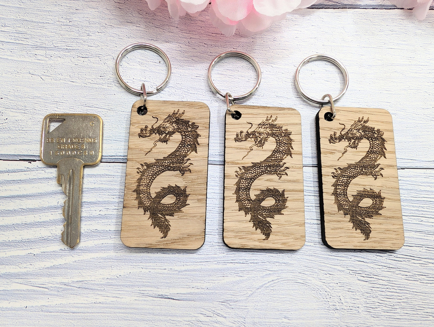 Dragon Keyring - Handcrafted Welsh Oak, 65x35mm | Ideal for Year of the Dragon & Fantasy Game Lovers, Unique Gift
