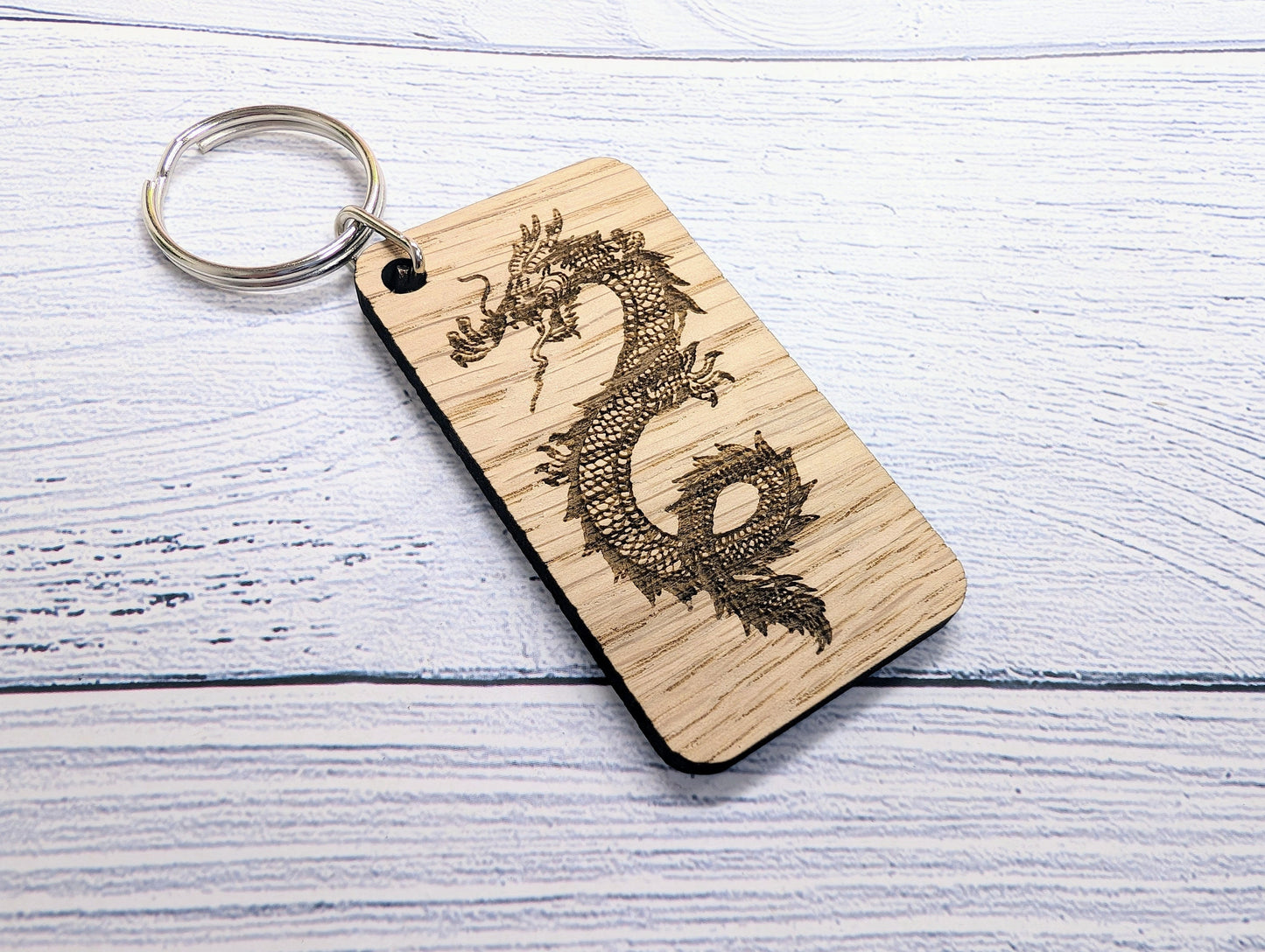 Dragon Keyring - Handcrafted Welsh Oak, 65x35mm | Ideal for Year of the Dragon & Fantasy Game Lovers, Unique Gift
