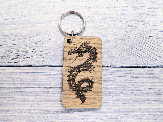 Dragon Keyring - Handcrafted Welsh Oak, 65x35mm | Ideal for Year of the Dragon & Fantasy Game Lovers, Unique Gift