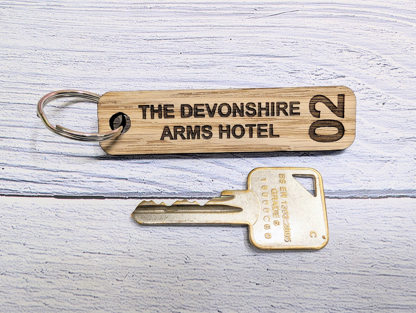 Personalised Hotel Room Number Keyrings with Hotel Name - High-Quality Oak Veneered MDF - Ideal for Hotels, B&Bs, and Guest Houses