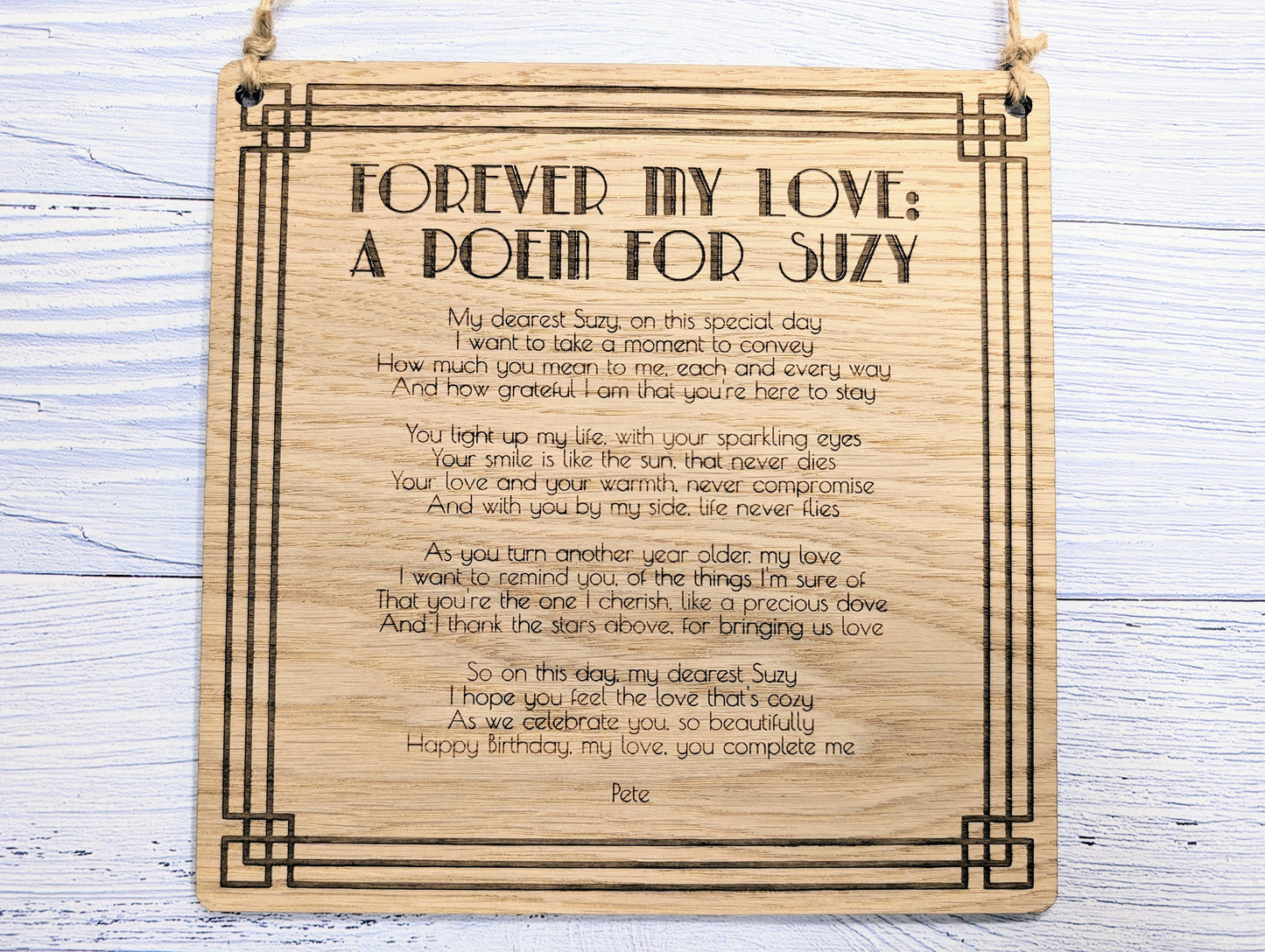 Art Deco Engraved Display Plaque | Custom Poem or Text