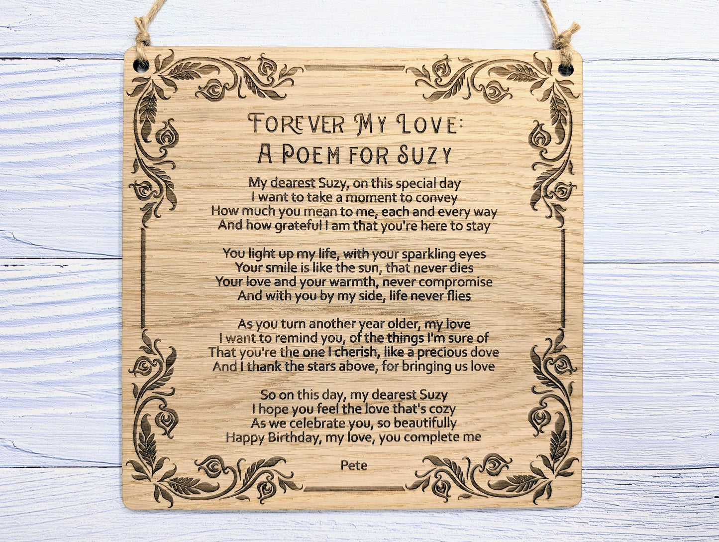 Floral Art Deco Engraved Sign | Customisable Poem or Message | Oak Veneer MDF | Elegant Home & Office Decor | Eco-Conscious Design