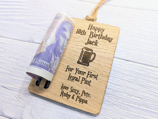 Personalised Money Holder Keepsake | Engraved Wooden Token for Special Occasions | Oak Veneer | Unique 18th Birthday Gift, 21st Birthday