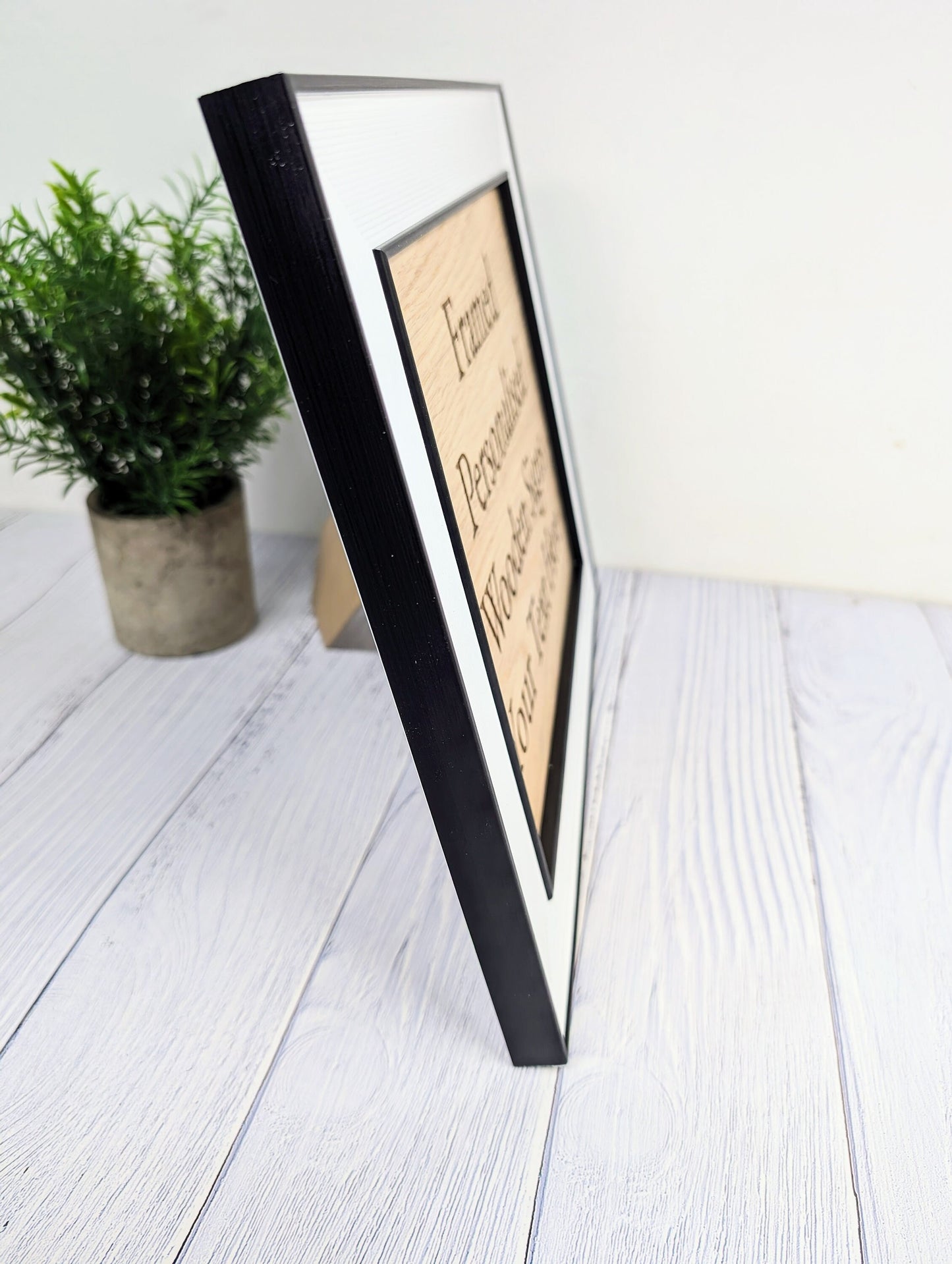 Customisable Wooden Sign in Monochrome Frame - Personalised Oak Plaque | 253x202mm, Versatile Wall/Table Decor, Handcrafted