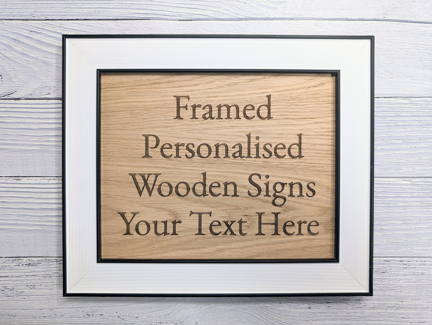 Customisable Wooden Sign in Monochrome Frame - Personalised Oak Plaque | 253x202mm, Versatile Wall/Table Decor, Handcrafted