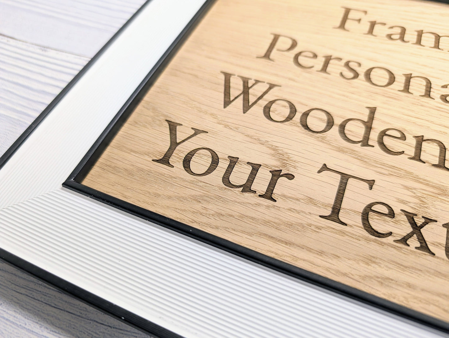 Customisable Wooden Sign in Monochrome Frame - Personalised Oak Plaque | 253x202mm, Versatile Wall/Table Decor, Handcrafted