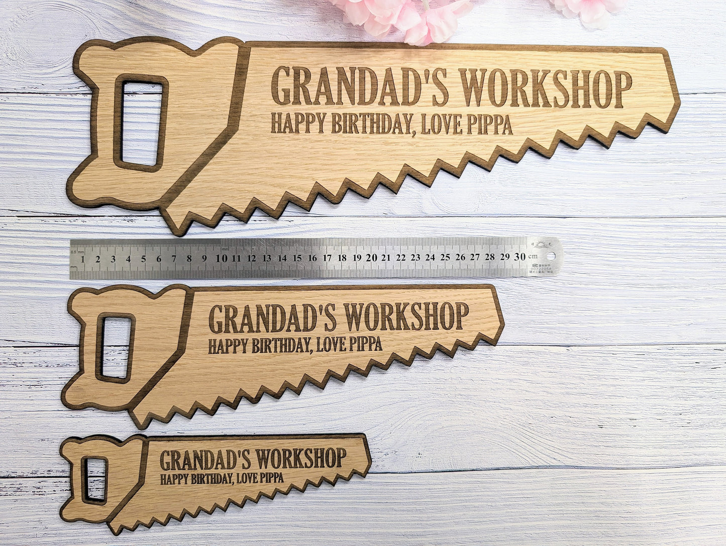 Eco-Friendly Handsaw-Shaped Workshop Sign - Customisable, Welsh Oak Veneer | Ideal for Personalised Shop Decor, Unique Gift