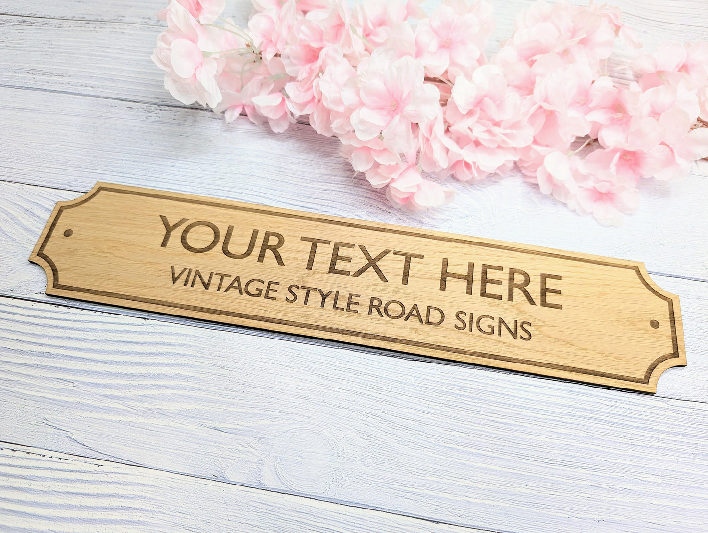 Retro British Street Name Sign - Personalised Oak Veneer, 4 Sizes | Custom Text, Vintage Style, Handcrafted in Wales