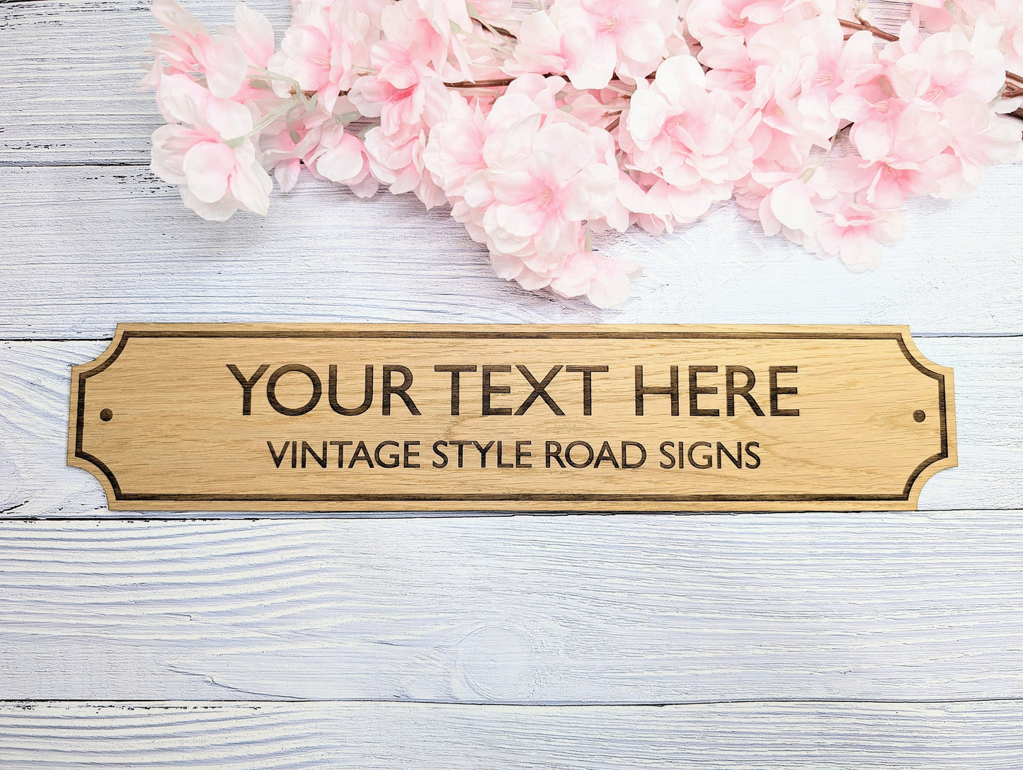 Retro British Street Name Sign - Personalised Oak Veneer, 4 Sizes | Custom Text, Vintage Style, Handcrafted in Wales