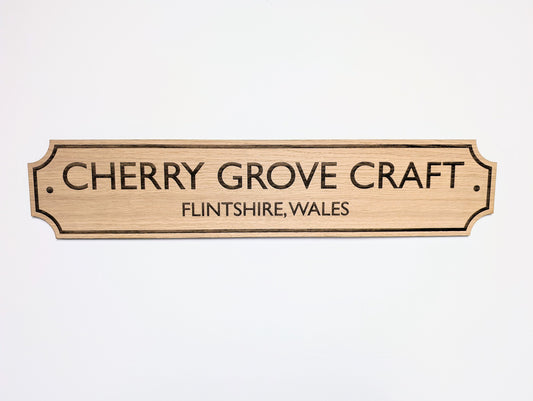 Retro British Street Name Sign - Personalised Oak Veneer, 4 Sizes | Custom Text, Vintage Style, Handcrafted in Wales