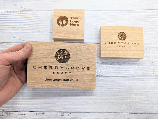 Oak brand display block with website URL engraved — pack of 10 available