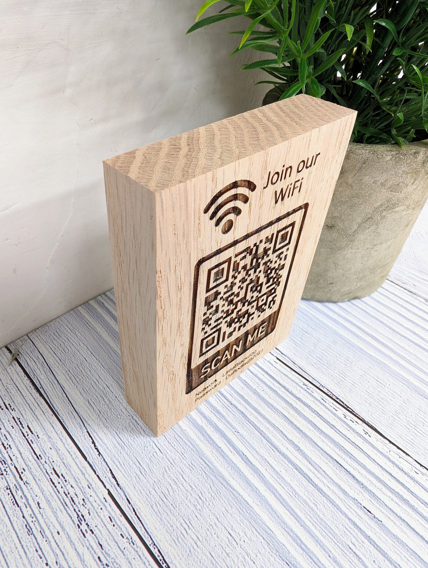 Wooden WiFi QR Code Freestanding Sign