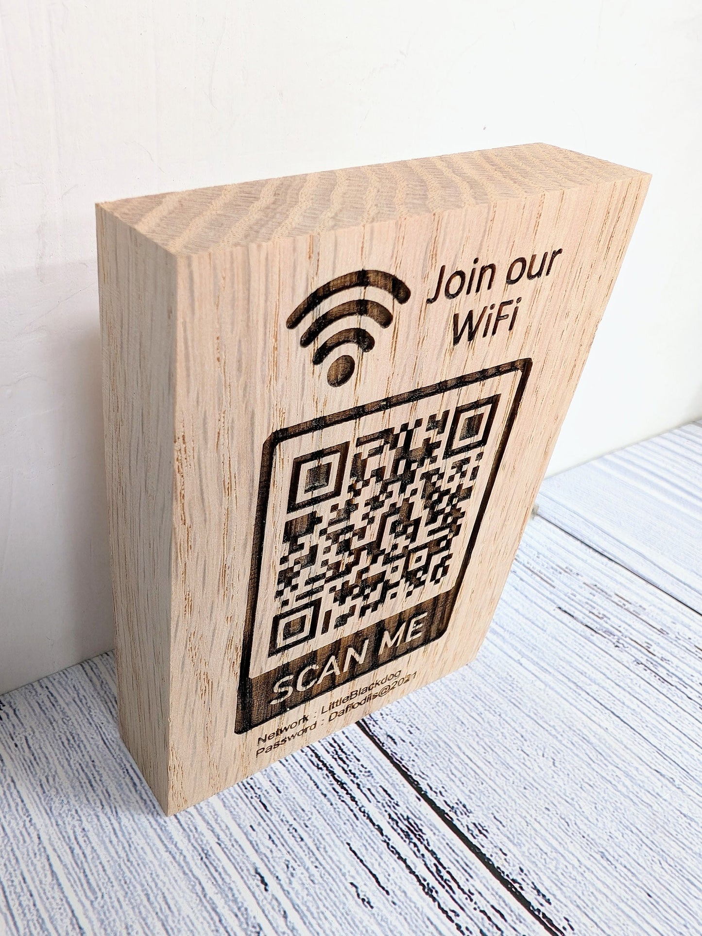 Wooden WiFi QR Code Freestanding Sign