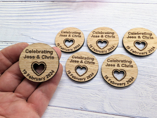 Personalised Wooden Wedding Favour Discs, Unique Table Favours