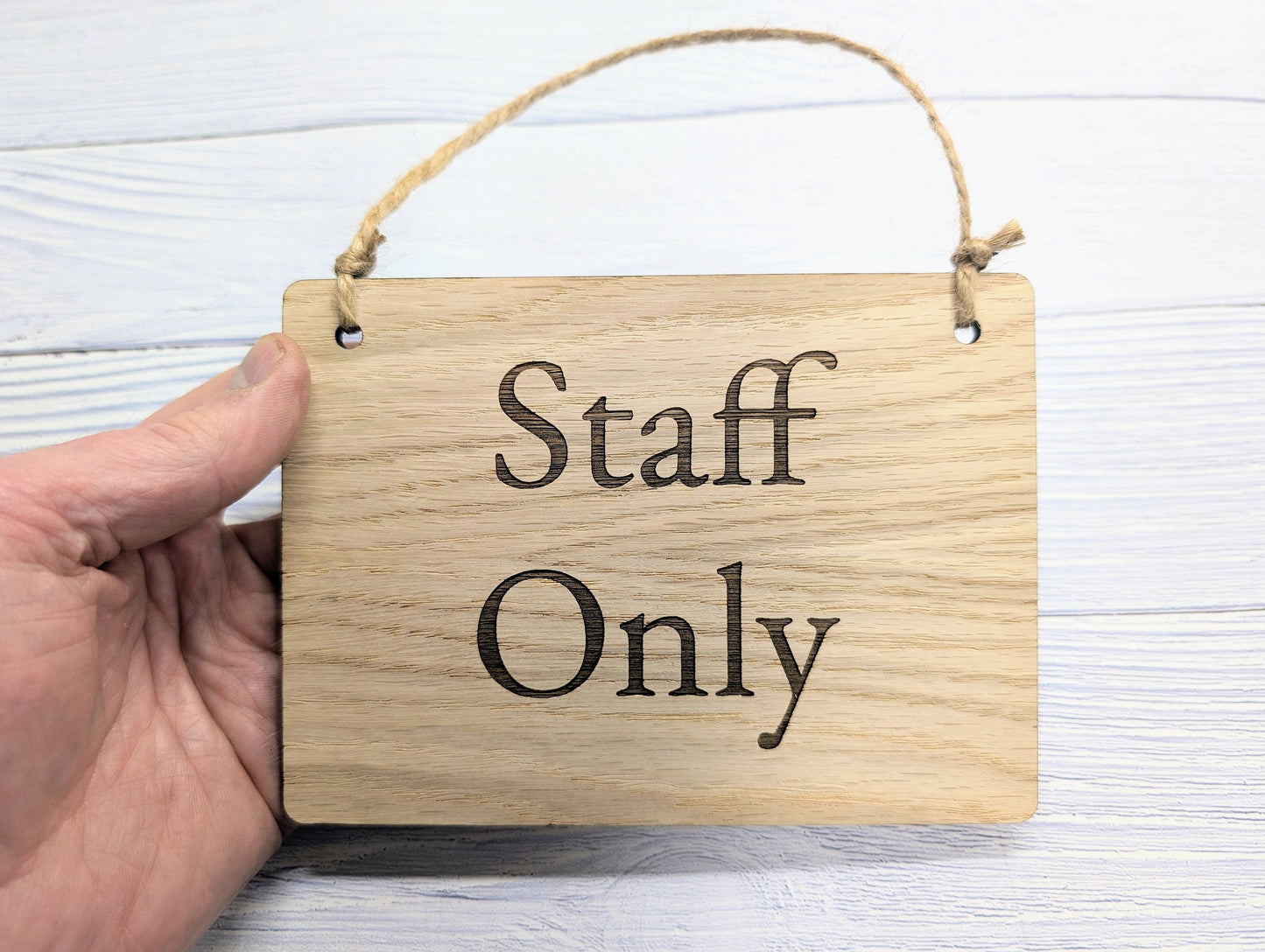 Personalised 'Staff Only' Wooden Sign in Oak Veneer- Custom Text/Logo Option - 4 Sizes Available, Door Sign, Workspace Privacy, Bulk Welcome