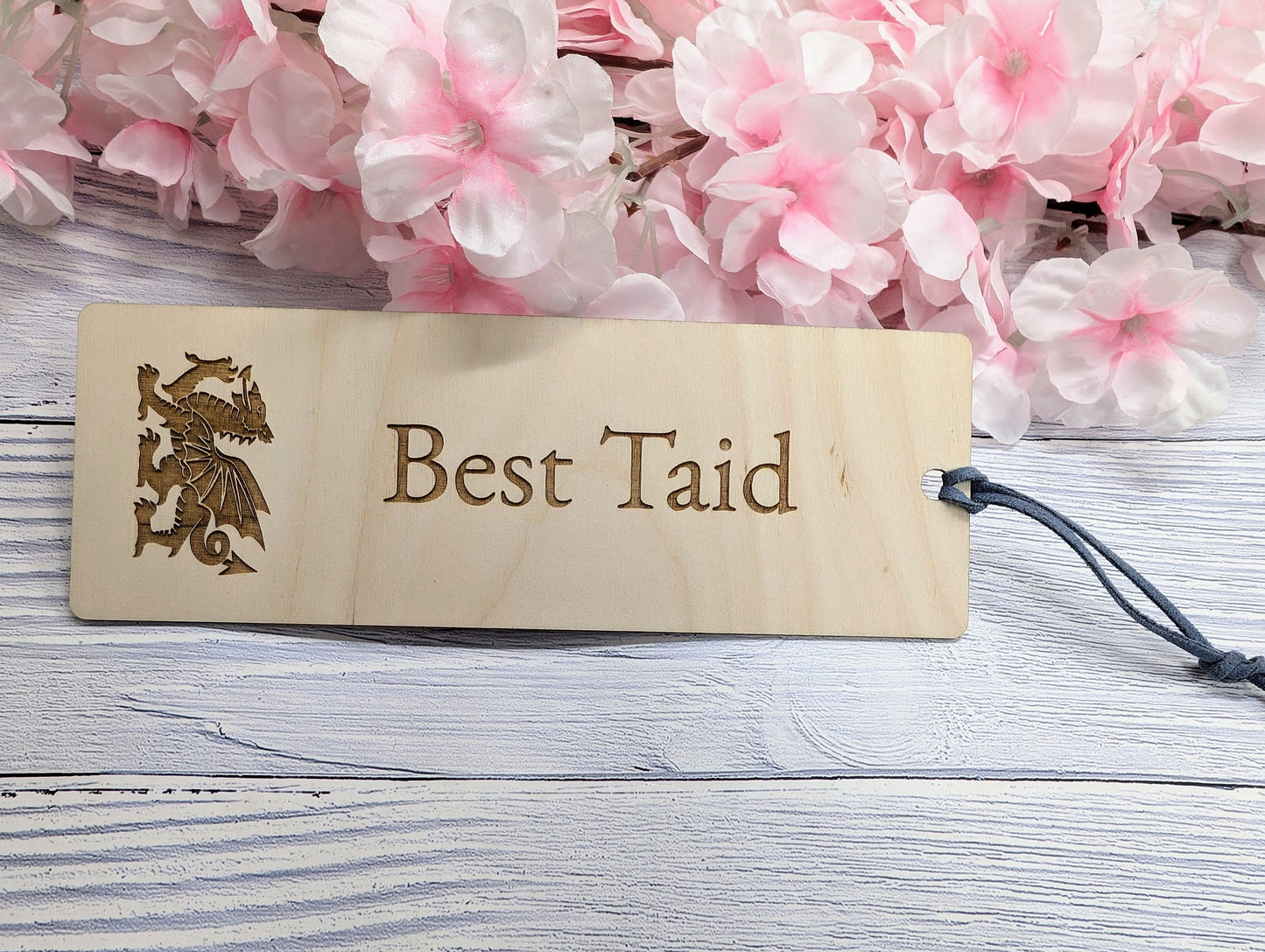 Best Taid - Welsh Dragon Engraved Wooden Bookmark