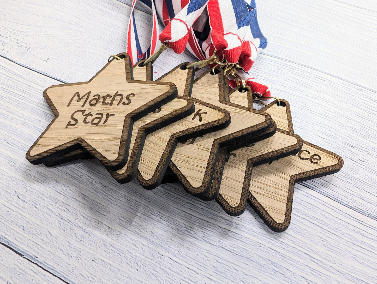 Personalised School Achievement Wooden Medals - Star-Shaped Awards for Students - Single or Bundle Pack, Sustainable Prize, Student Gift