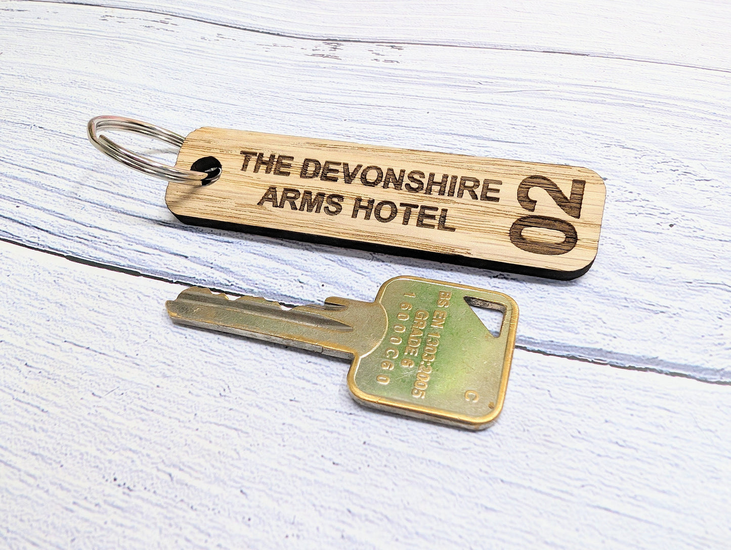 Personalised Hotel Room Number Keyrings with Hotel Name - High-Quality Oak Veneered MDF - Ideal for Hotels, B&Bs, and Guest Houses