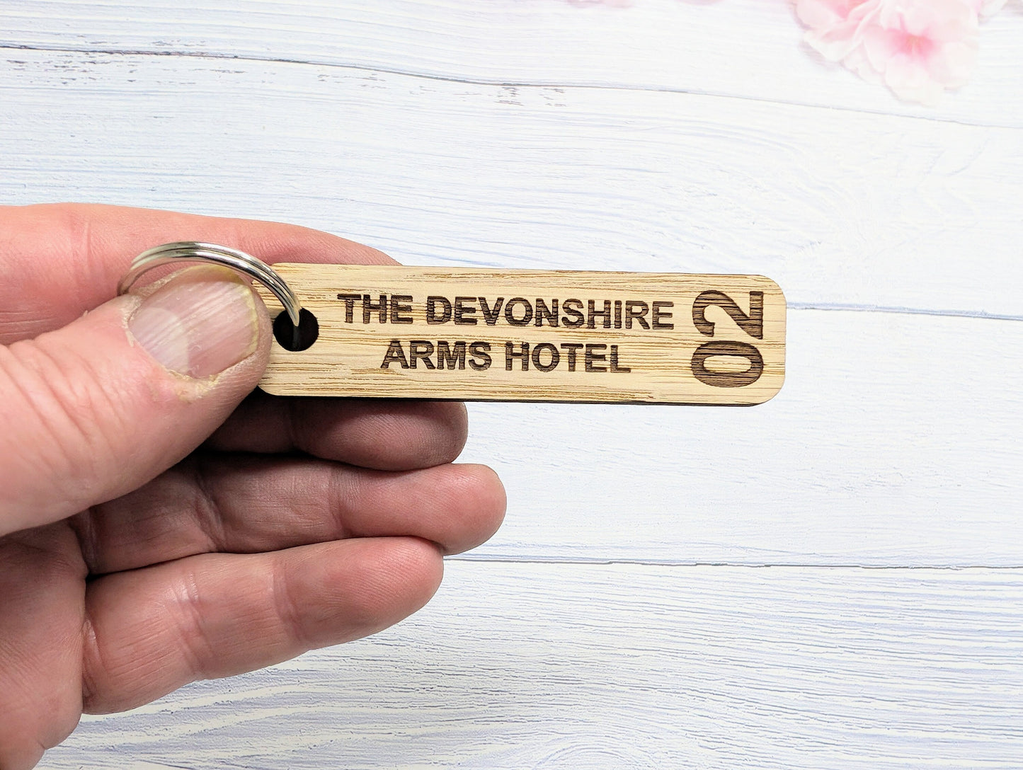 Personalised Hotel Room Number Keyrings with Hotel Name - High-Quality Oak Veneered MDF - Ideal for Hotels, B&Bs, and Guest Houses