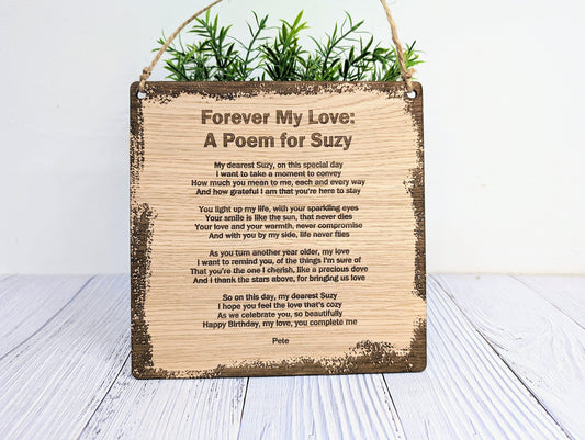 Rustic Charm Engraved Wooden Sign | Custom Poem or Message | Oak MDF | Homey & Artisanal Decor | Eco-Friendly Design