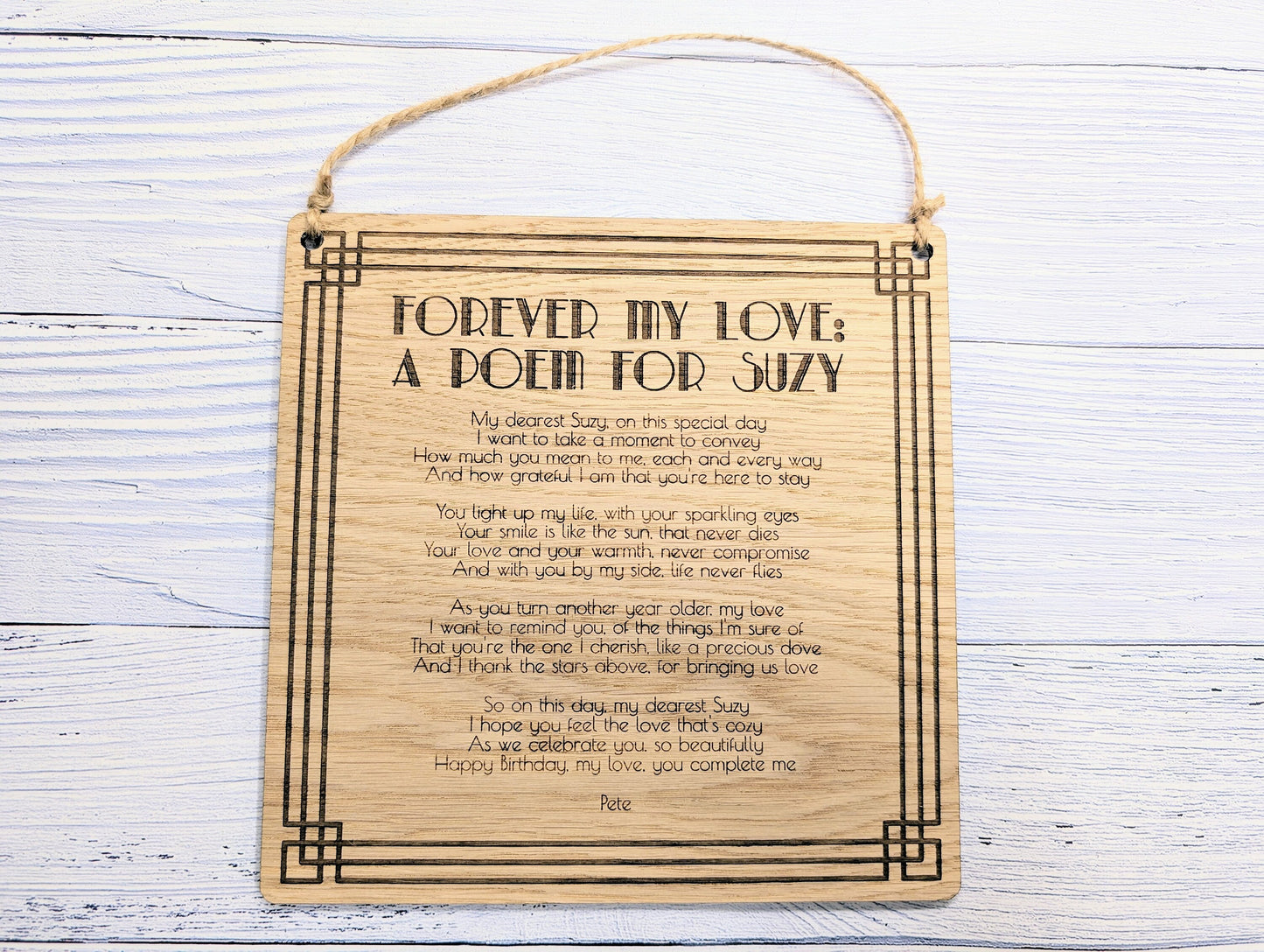 Art Deco Engraved Display Plaque | Custom Poem or Text