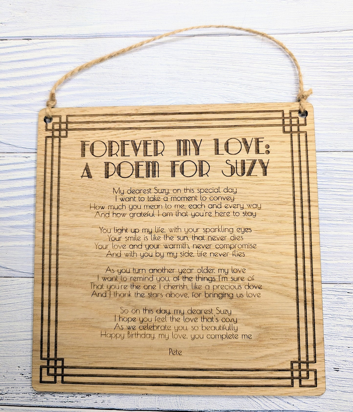 Art Deco Engraved Display Plaque | Custom Poem or Text