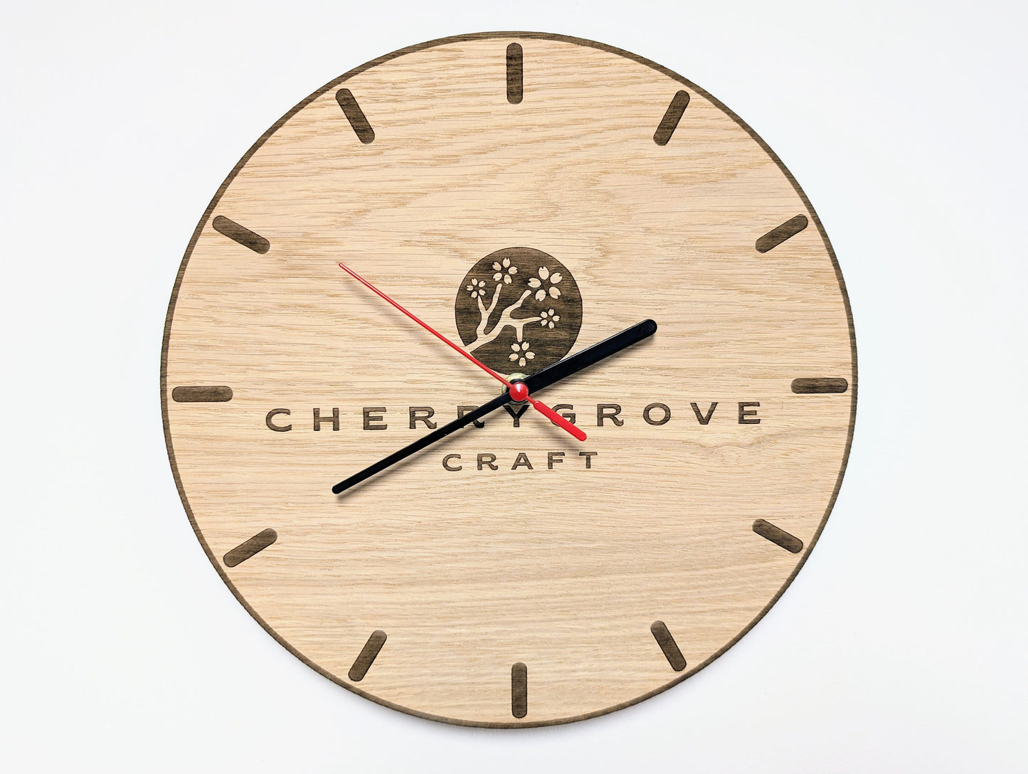 Personalised Wooden Logo Wall Clock - Custom Engraved Branded Timepiece - Eco-Friendly Oak Veneer - Sustainable Packaging - 30cm