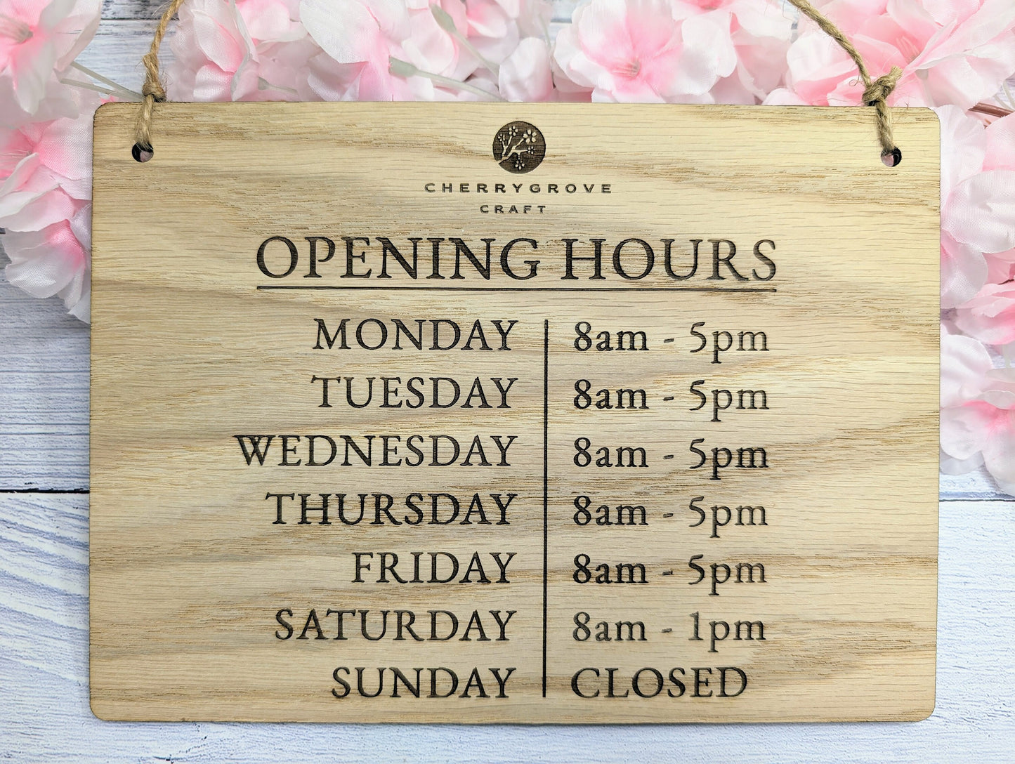 Custom Opening Hours Wooden Sign – Add Your Logo & Personalise Hours | Eco-Friendly Oak Veneer | Business Window Display | 4 Sizes