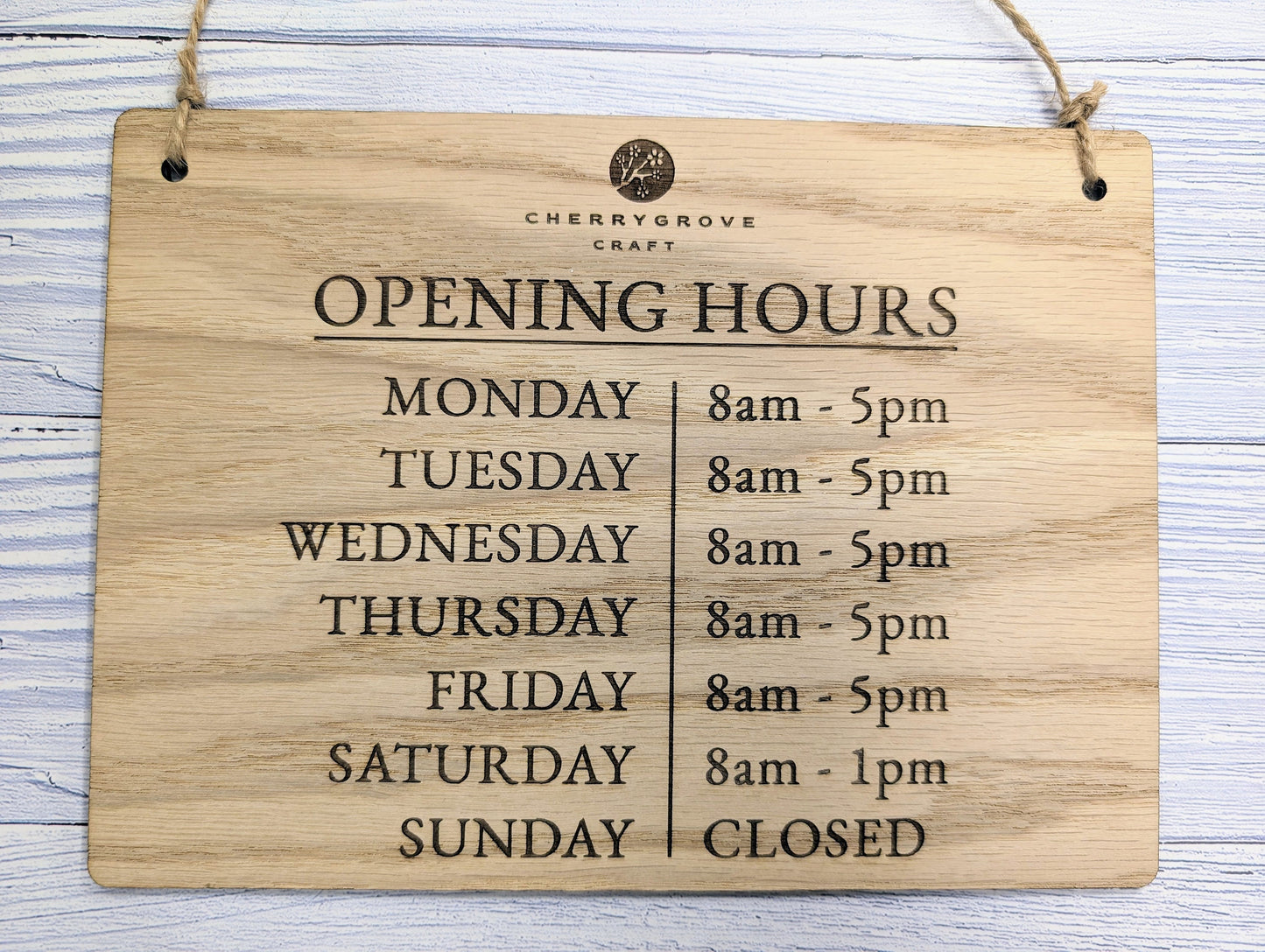 Custom Opening Hours Wooden Sign – Add Your Logo & Personalise Hours | Eco-Friendly Oak Veneer | Business Window Display | 4 Sizes