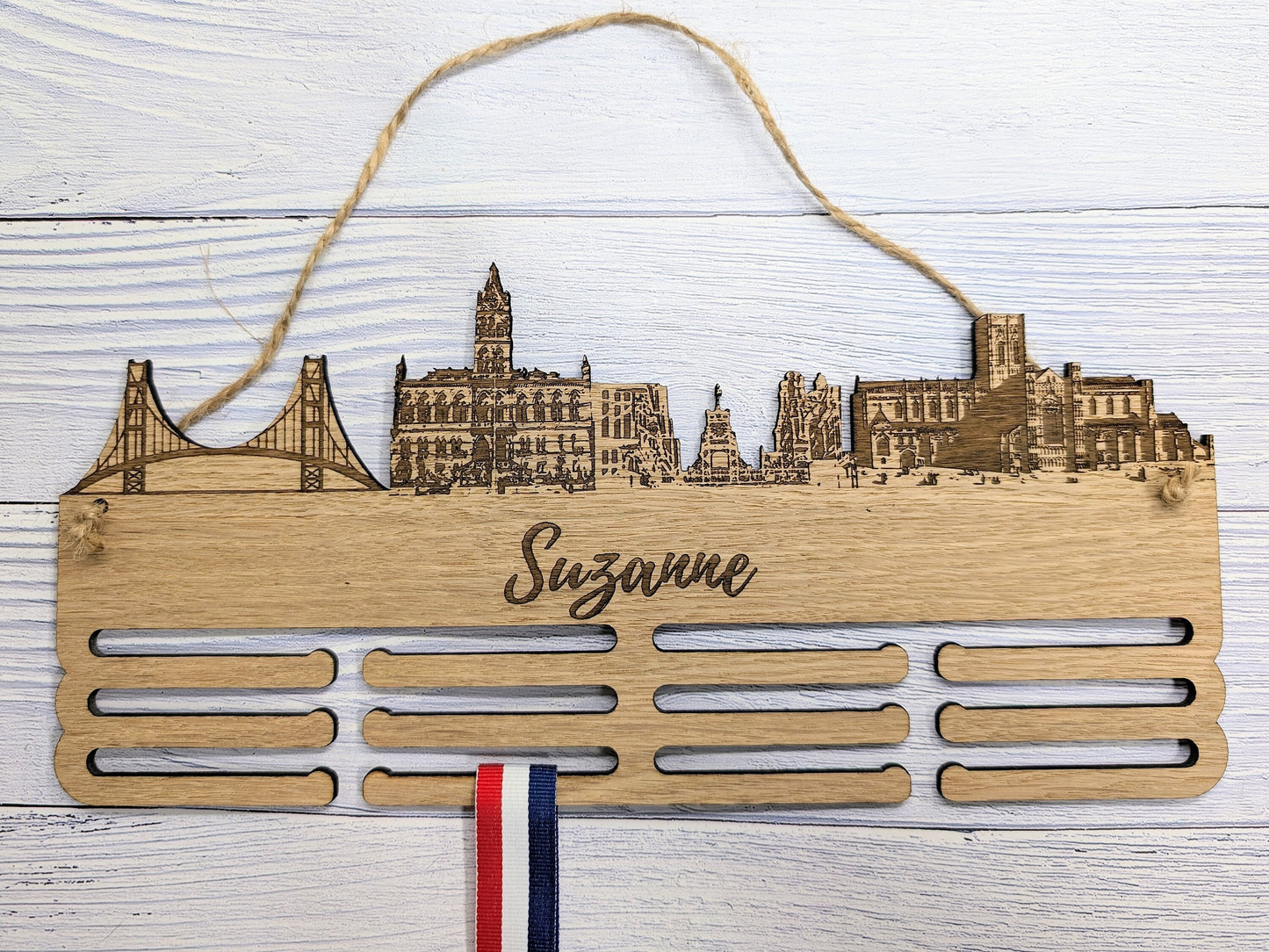 Chester Skyline Wooden Medal Hanger – Personalise with Your Name | Eco-Friendly Wood | Celebrating Chester’s Landmarks, Marathon, Ultra