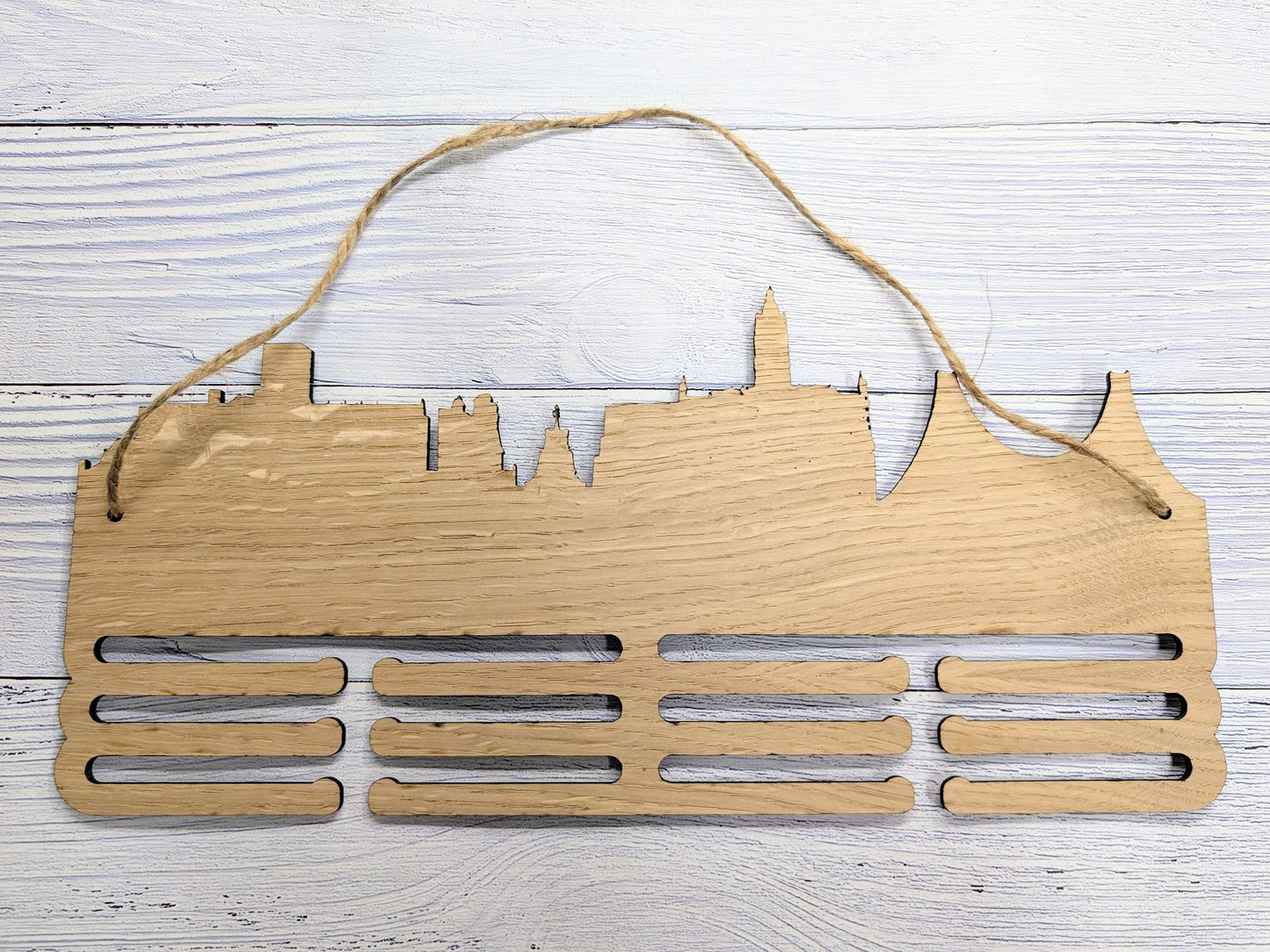 Chester Skyline Wooden Medal Hanger – Personalise with Your Name | Eco-Friendly Wood | Celebrating Chester’s Landmarks, Marathon, Ultra