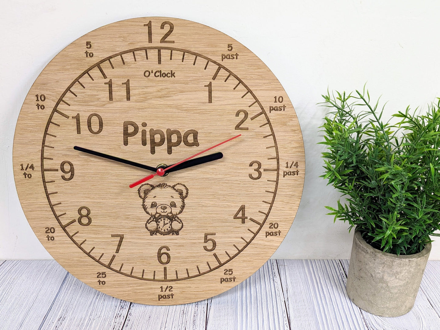 Personalised Children's Learning Wooden Clock – Educational Time-Telling