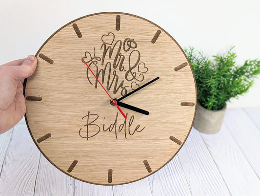 Personalised 'Mr & Mrs' Wooden Clock - 30cm Eco Gift Idea