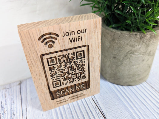 Wooden WiFi QR Code Freestanding Sign