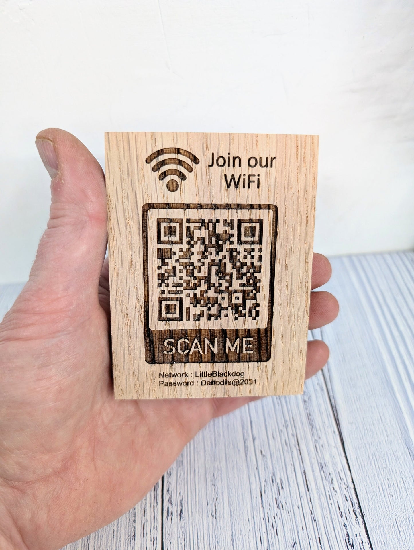 Wooden WiFi QR Code Freestanding Sign