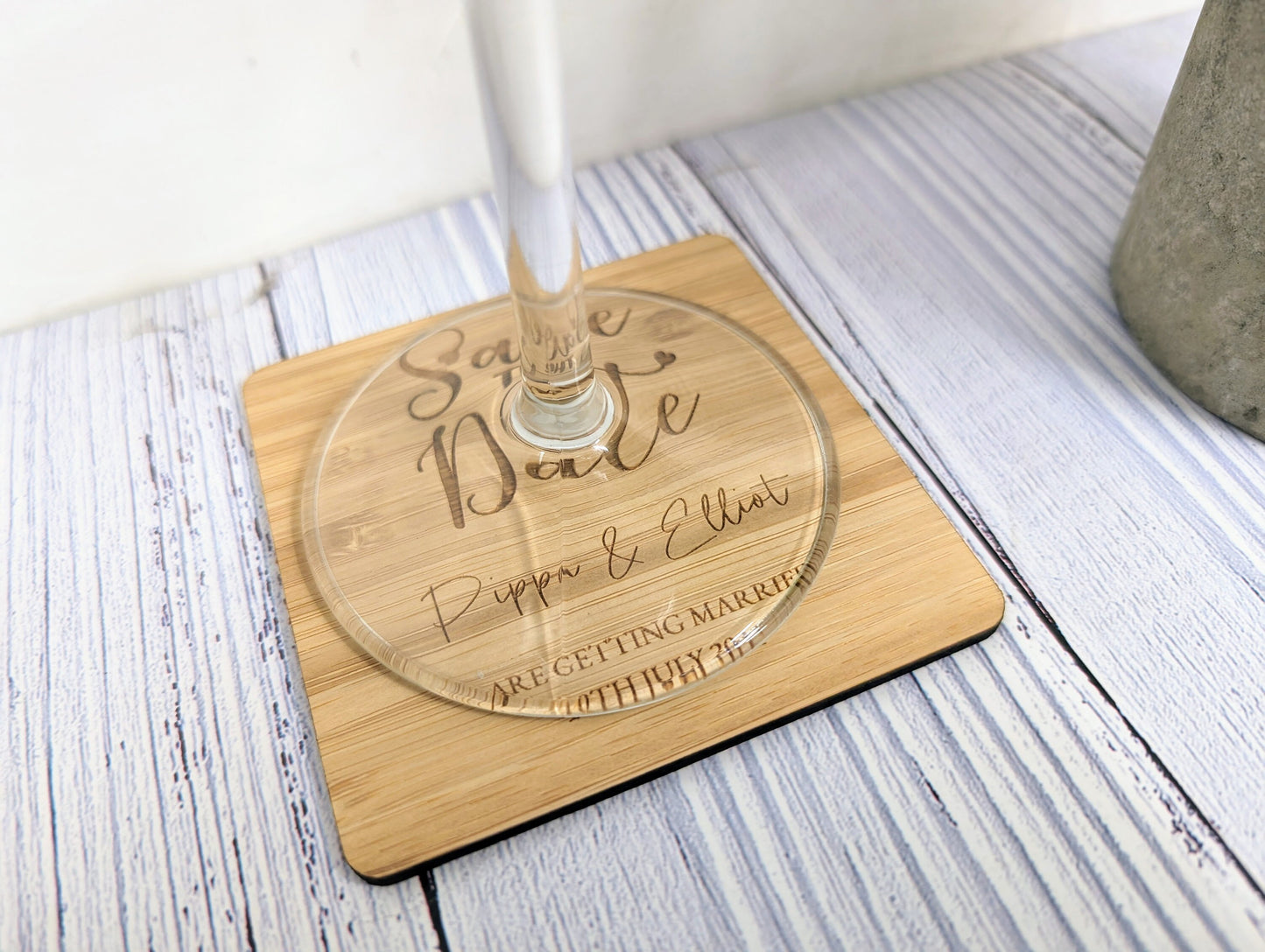 Bespoke 'Save The Date' Bamboo Coasters - Custom with Names & Date