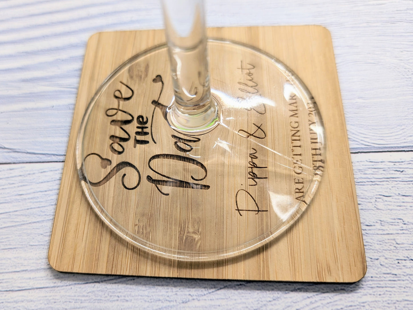 Bespoke 'Save The Date' Bamboo Coasters - Custom with Names & Date