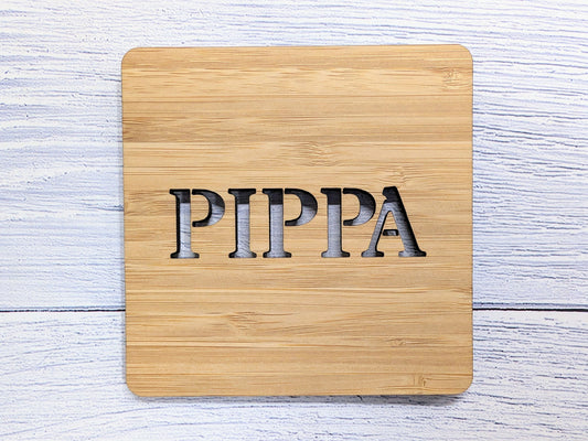 Personalised Bamboo Square Coasters - Custom Name Cut-Out