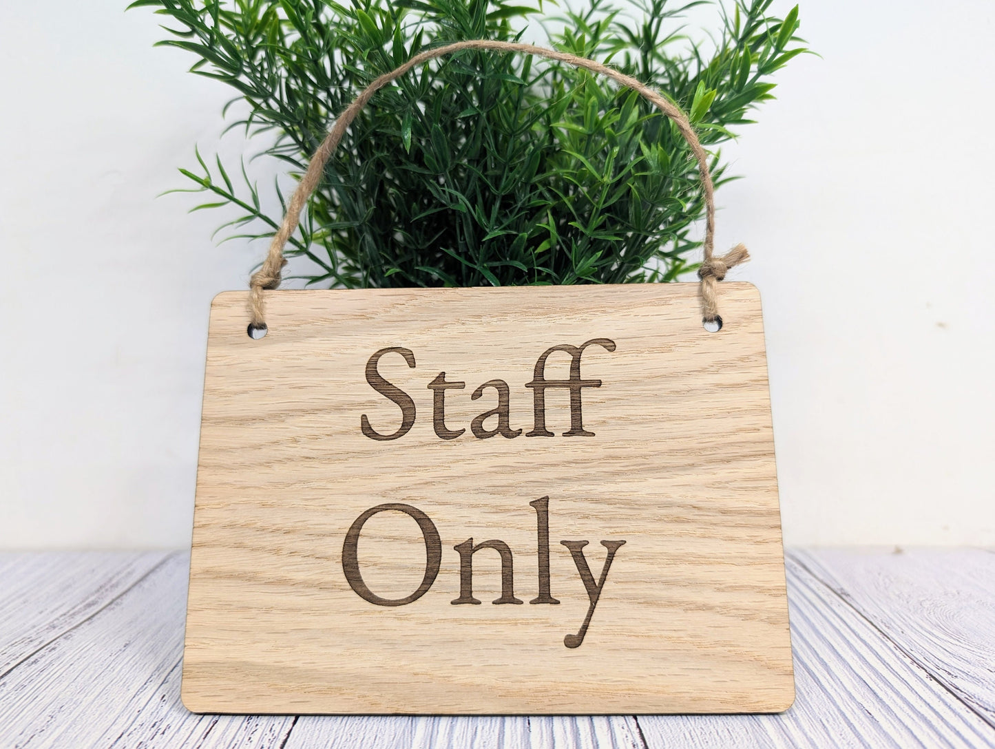 Personalised 'Staff Only' Wooden Sign in Oak Veneer- Custom Text/Logo Option - 4 Sizes Available, Door Sign, Workspace Privacy, Bulk Welcome