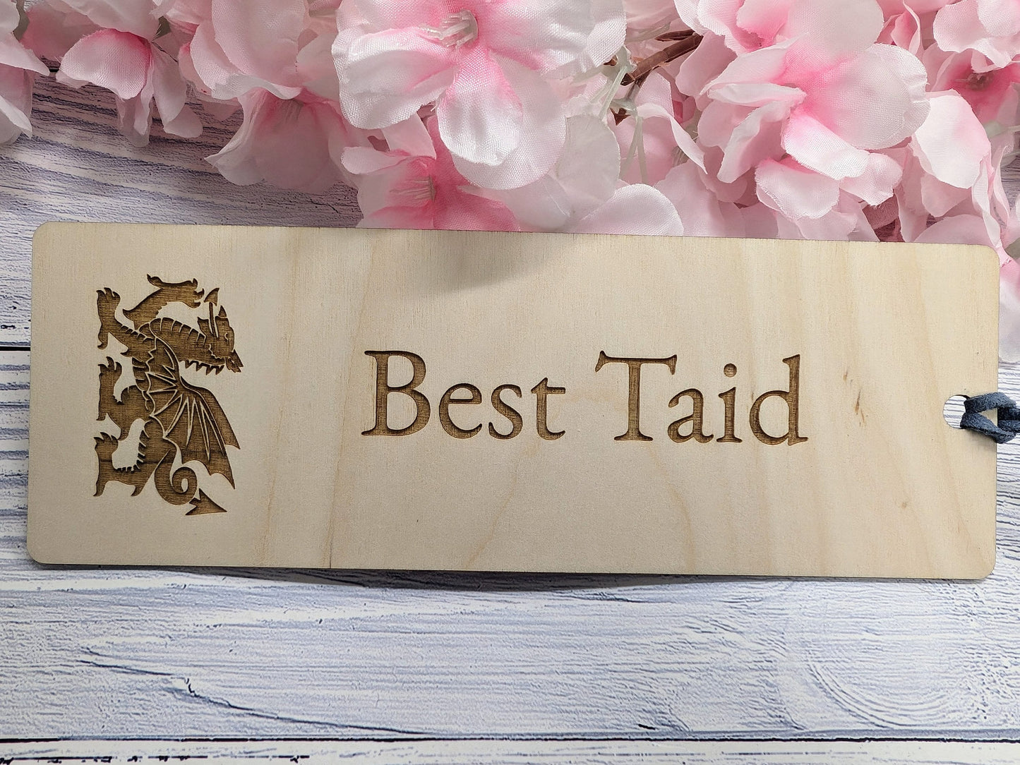 Best Taid - Welsh Dragon Engraved Wooden Bookmark