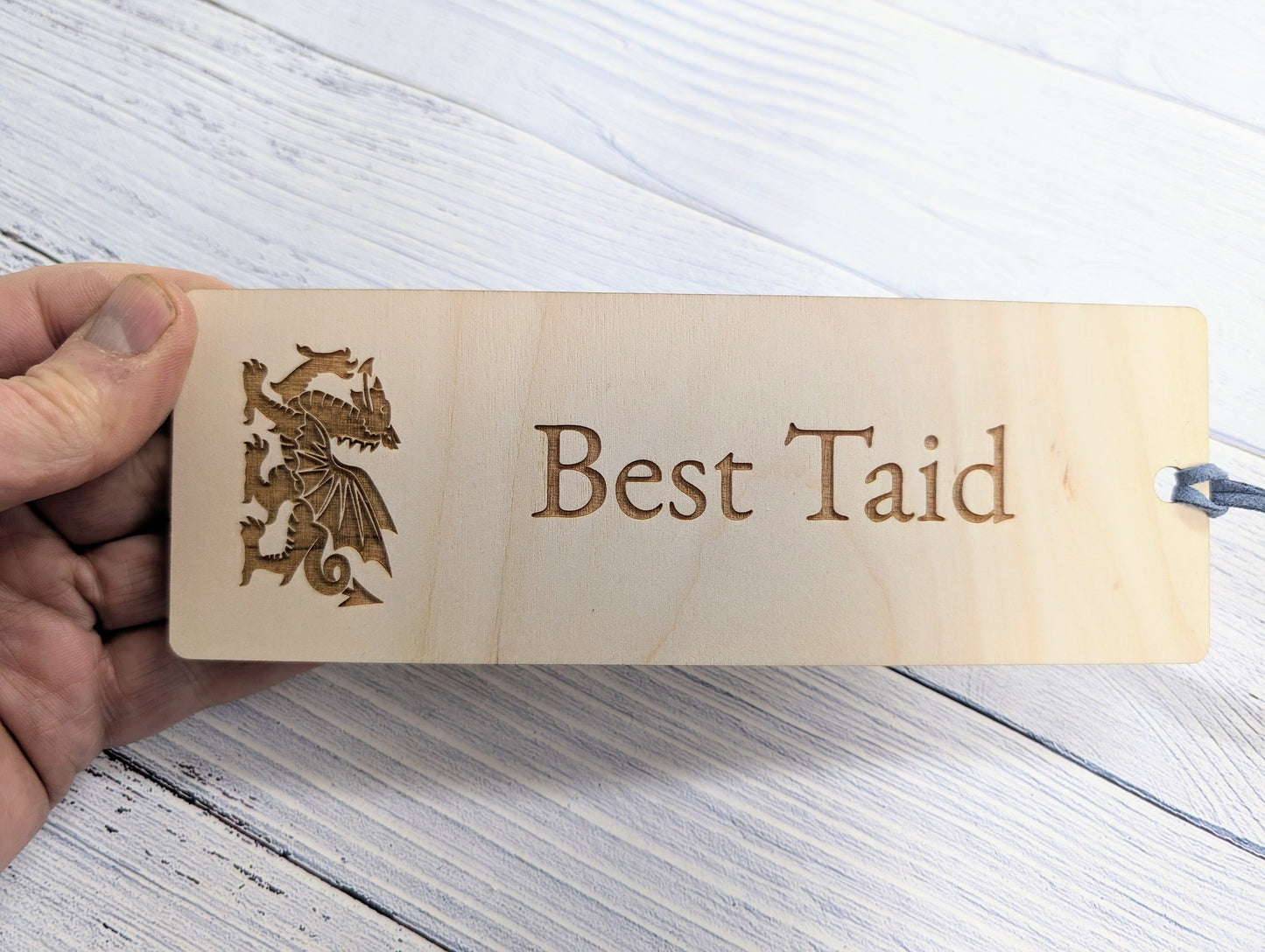 Best Taid - Welsh Dragon Engraved Wooden Bookmark