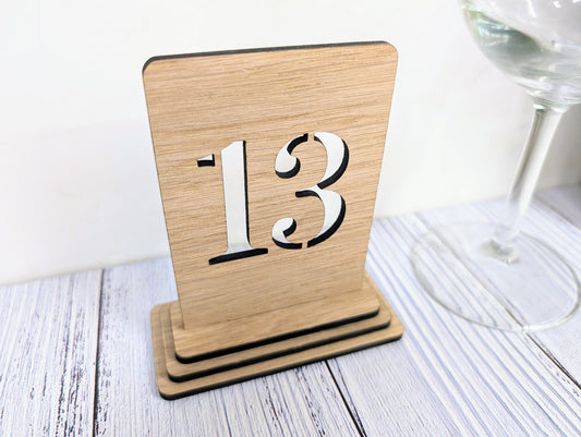 Wooden Table Number Signs, Freestanding, Single or Double-Sided, 2 Sizes