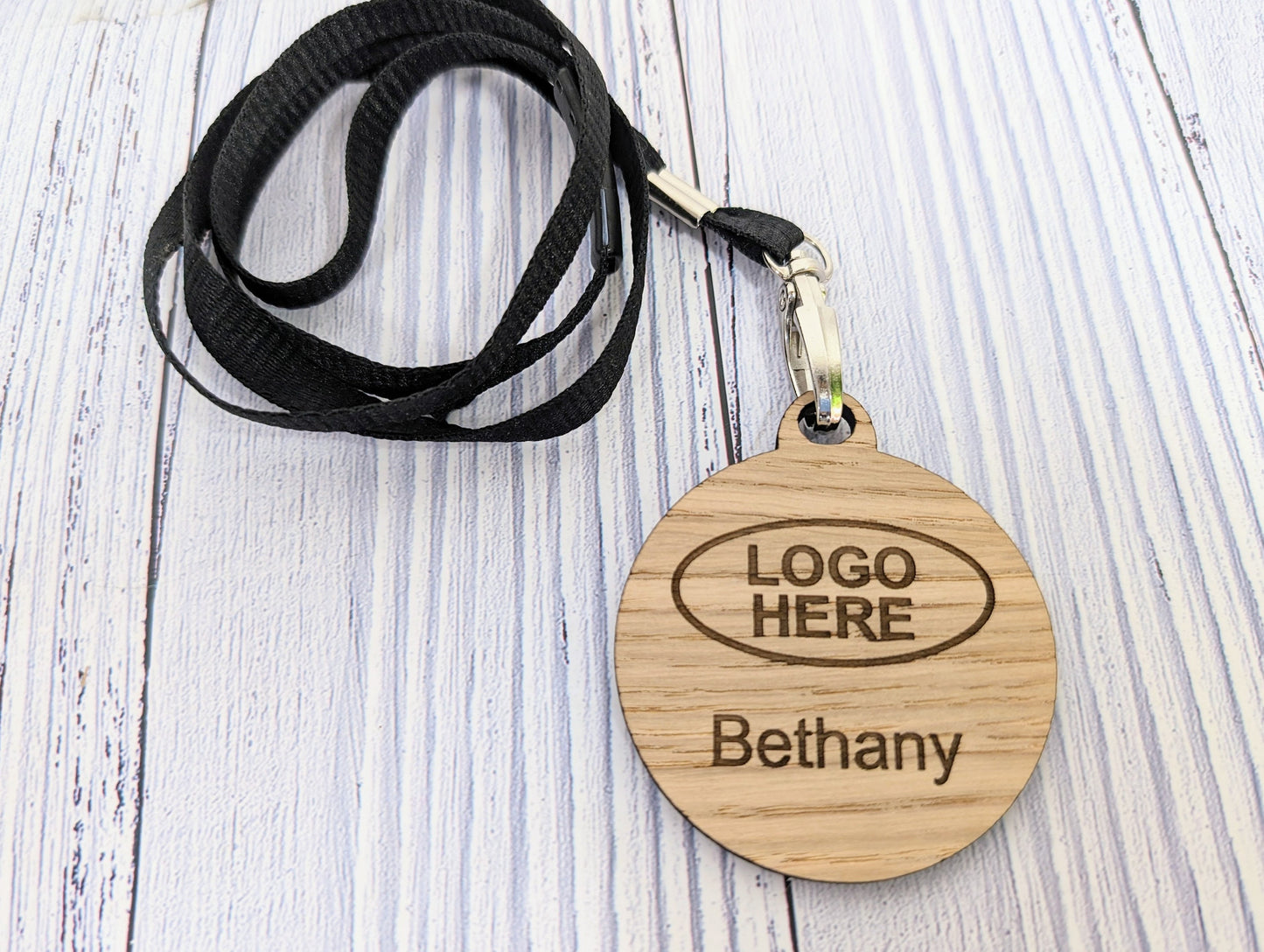 Name Badges, Eco-Friendly Round Staff ID Tags with Lanyards - Customisable with Logo, & Text, 60mm x 70mm, Bulk Discounts, Personalised Tags