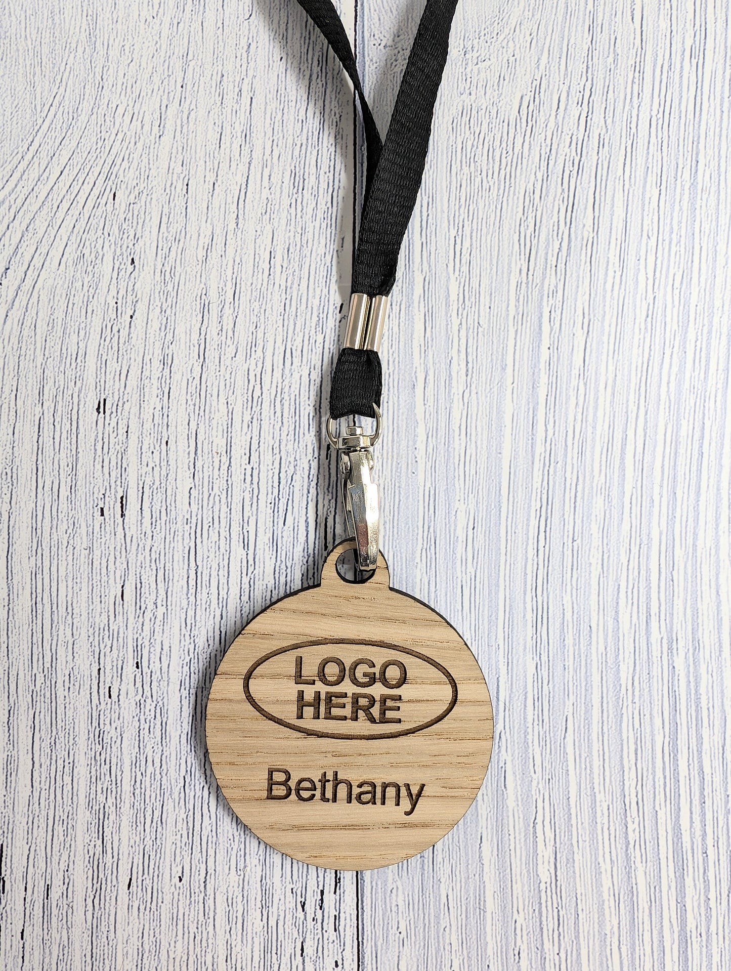 Name Badges, Eco-Friendly Round Staff ID Tags with Lanyards - Customisable with Logo, & Text, 60mm x 70mm, Bulk Discounts, Personalised Tags