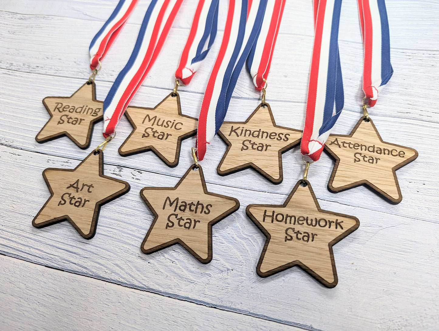 Personalised School Achievement Wooden Medals - Star-Shaped Awards for Students - Single or Bundle Pack, Sustainable Prize, Student Gift