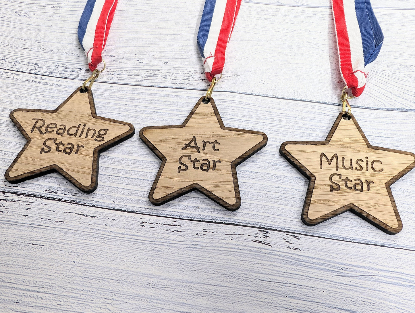 Personalised School Achievement Wooden Medals - Star-Shaped Awards for Students - Single or Bundle Pack, Sustainable Prize, Student Gift