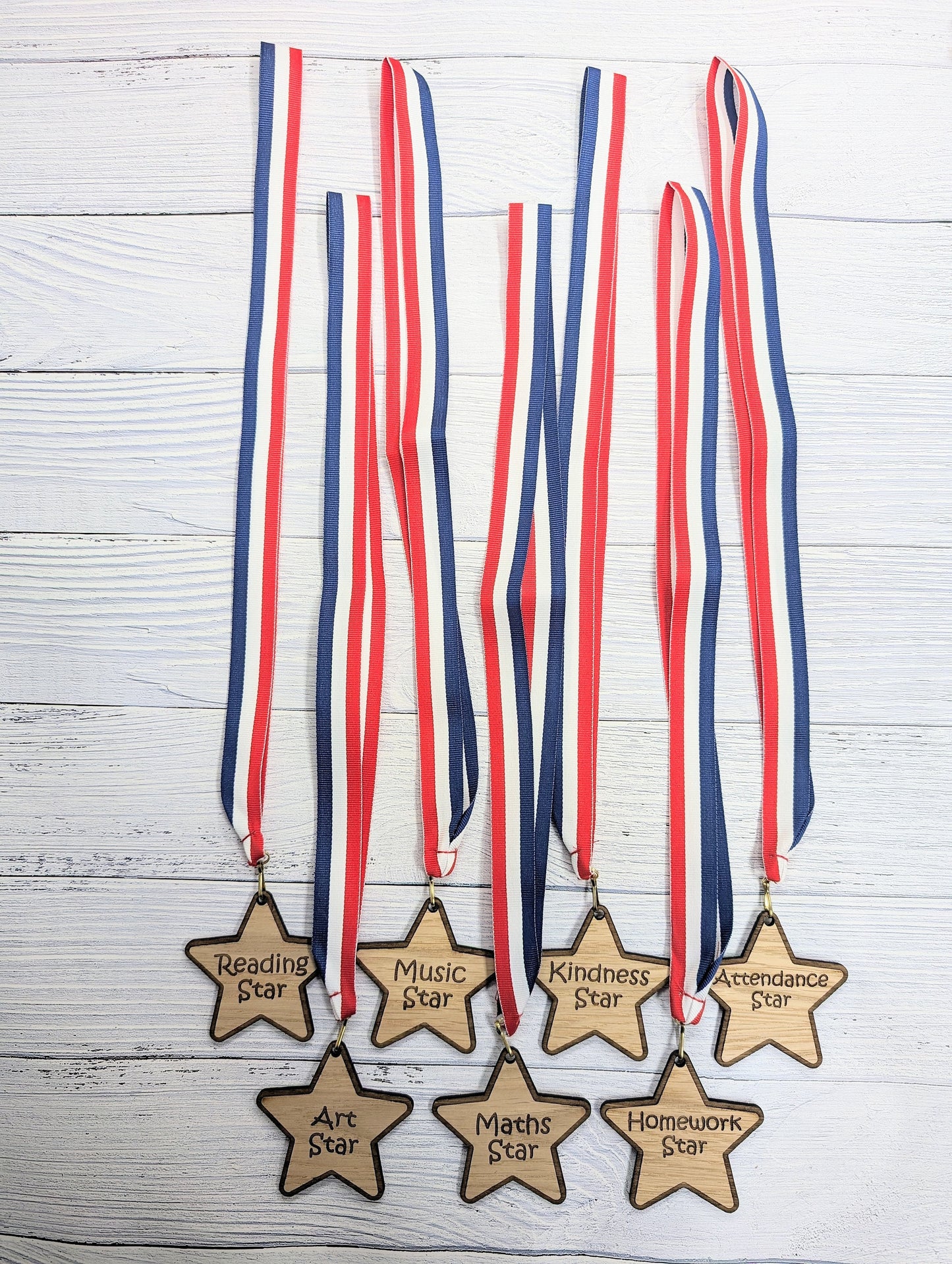 Personalised School Achievement Wooden Medals - Star-Shaped Awards for Students - Single or Bundle Pack, Sustainable Prize, Student Gift