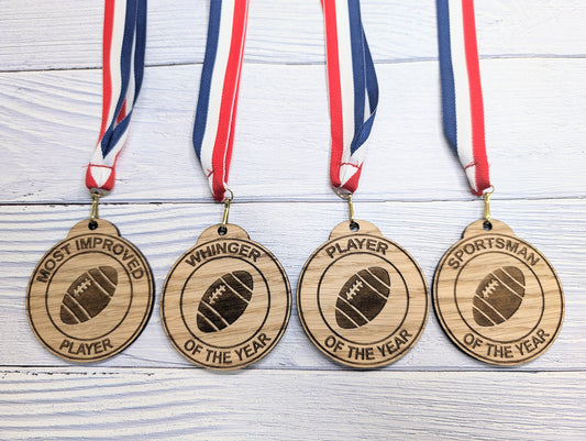 Custom Rugby-Themed Wooden Medals - Personalised Sports Awards for Teams and Clubs