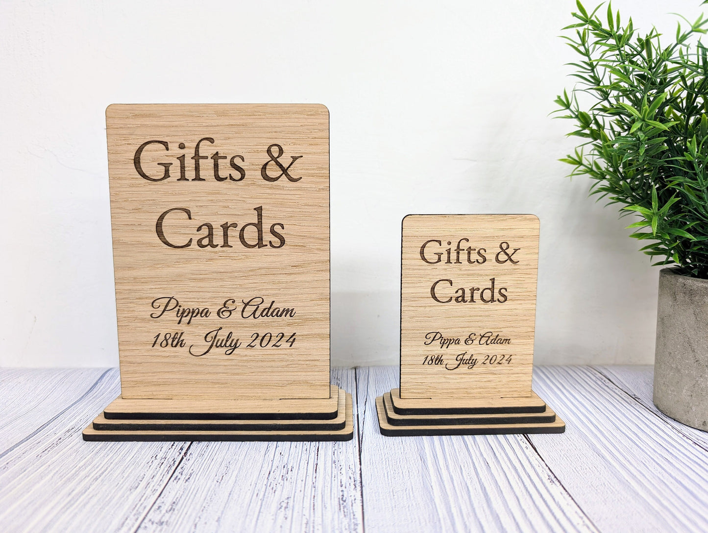 Personalised 'Gifts & Cards' Wooden Sign for Weddings and Parties - Eco-Friendly Freestanding Display with Couple's Name and Date